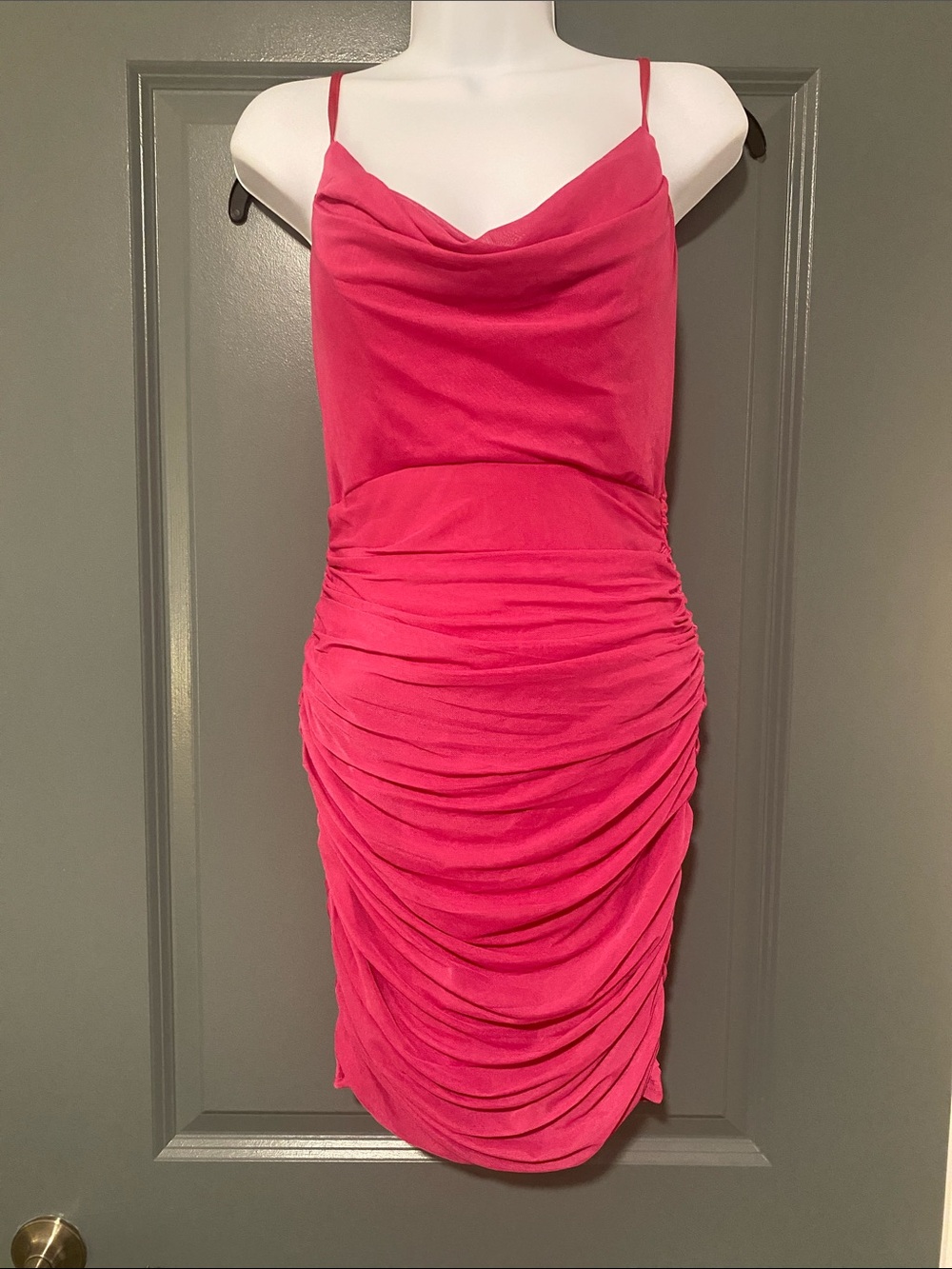 Hello Molly Hot Pink Ruched Cowl Mini Dress